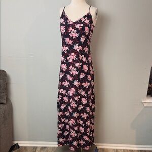 LOFT Navy Maxi 100% Rayon Dress with Pink Floral Print ~ 2p